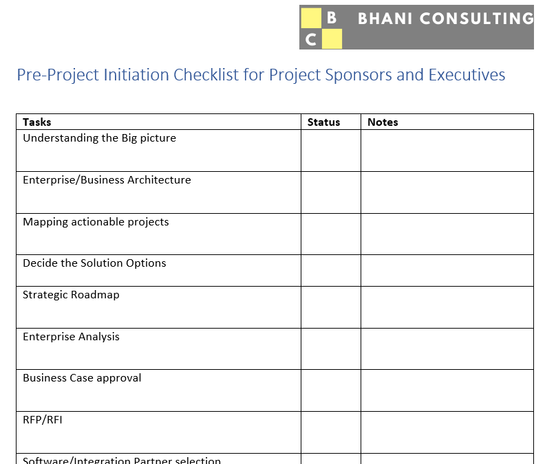 Pre-Project Initiation Checklist for Project Sponsors and Executives